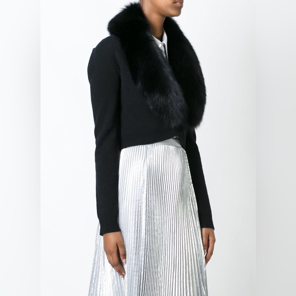 Alice and Olive Black Fox Fur Collar Cardigan